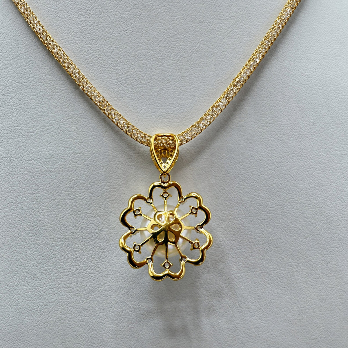 南洋白蝶真珠 フラワー ジルコニア クリスタルメッシュ ペンダントネックレス 約12–13mm 45cm＋5cm SV925 4